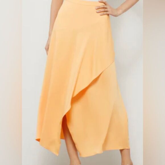 BCBG MAXAZRIA light orange/yellow asymmetrical wrap skirt, side zipper, XS - Picture 1 of 13